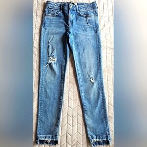 Zara Basic Z1975 Denim Size 4 Ripped Distressed Medium Wash Raw Hem Jeans